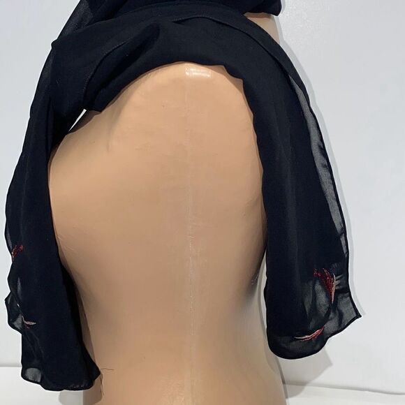 Women's Semi-Sheer Black Neck Warmer Wrap Scarf 22 X 68 - Picture 4 of 7